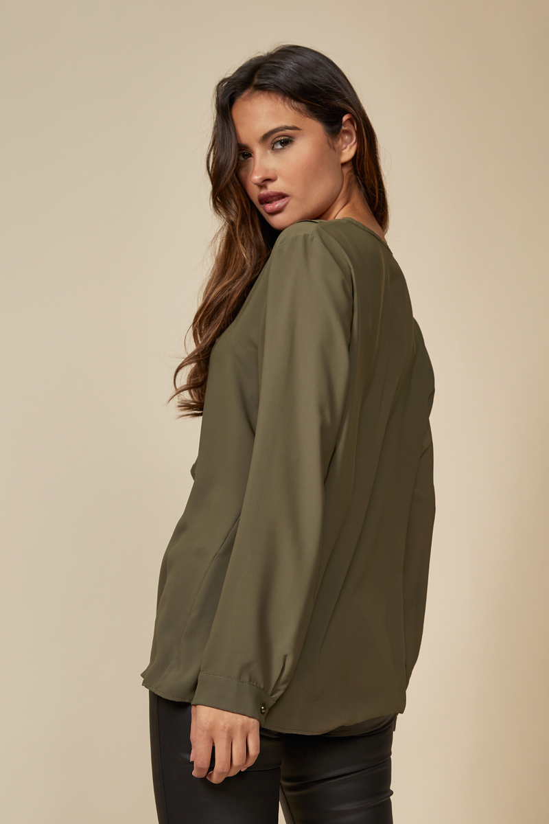 Oversized Top with Frilled Front in Khaki