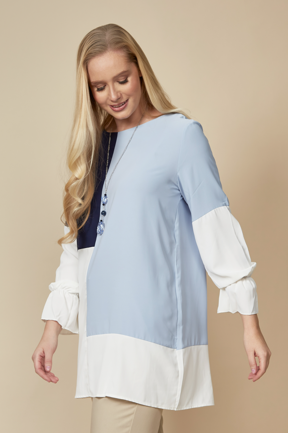 Oversized Colour Block Top in Navy, Blue and White