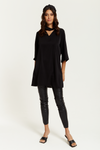 Oversized Detailed Neckline Tunic with 3/4 Sleeves in Black