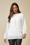 Long Sleeves Oversized Pleated Top with Tulle Details in White