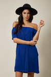 Relaxed Fit Off Shoulder Mini Dress in Blue