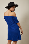 Relaxed Fit Off Shoulder Mini Dress in Blue