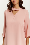 Oversized Detailed Neckline Tunic with 3/4 Sleeves in Pink