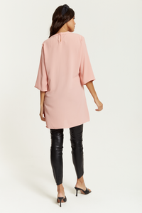 Oversized Detailed Neckline Tunic with 3/4 Sleeves in Pink