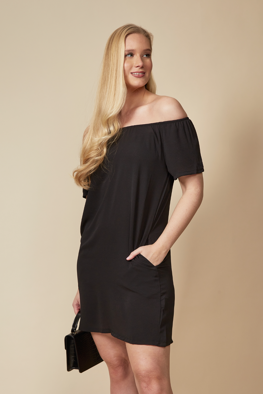 Off Shoulder Mini Dress in Black