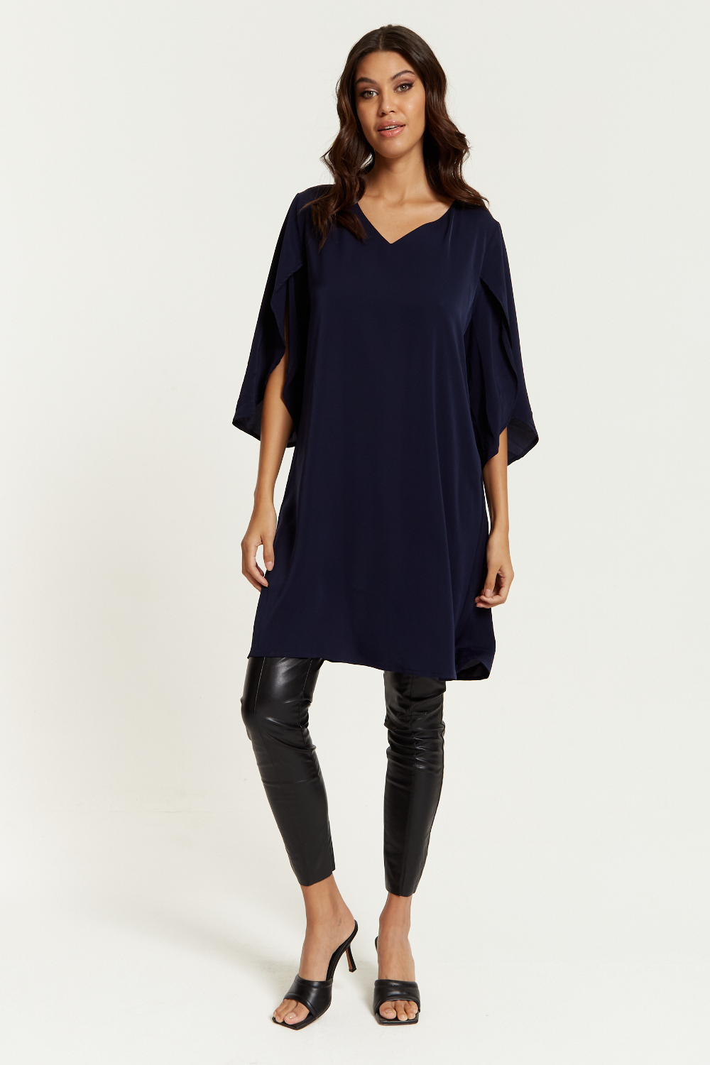 Oversized V Neck Tunic with Split Sleeves in Navy