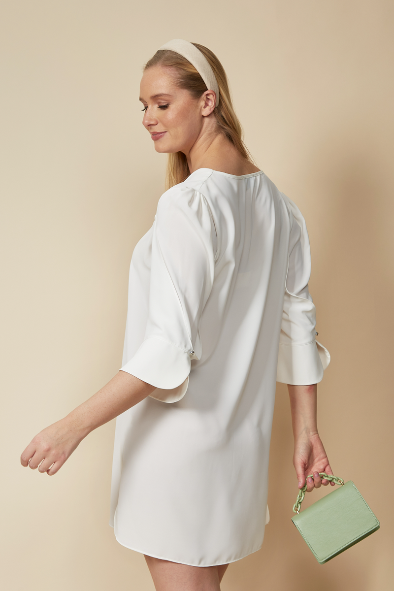 Oversized Detailed Sleeves V Neck Tunic in White