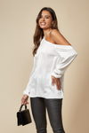 Oversized Tie Neck Off Shoulder Top in White