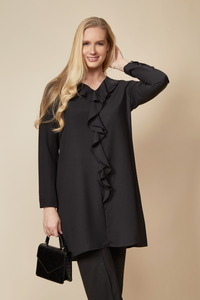 Oversized Tunic with Frill Details in Black