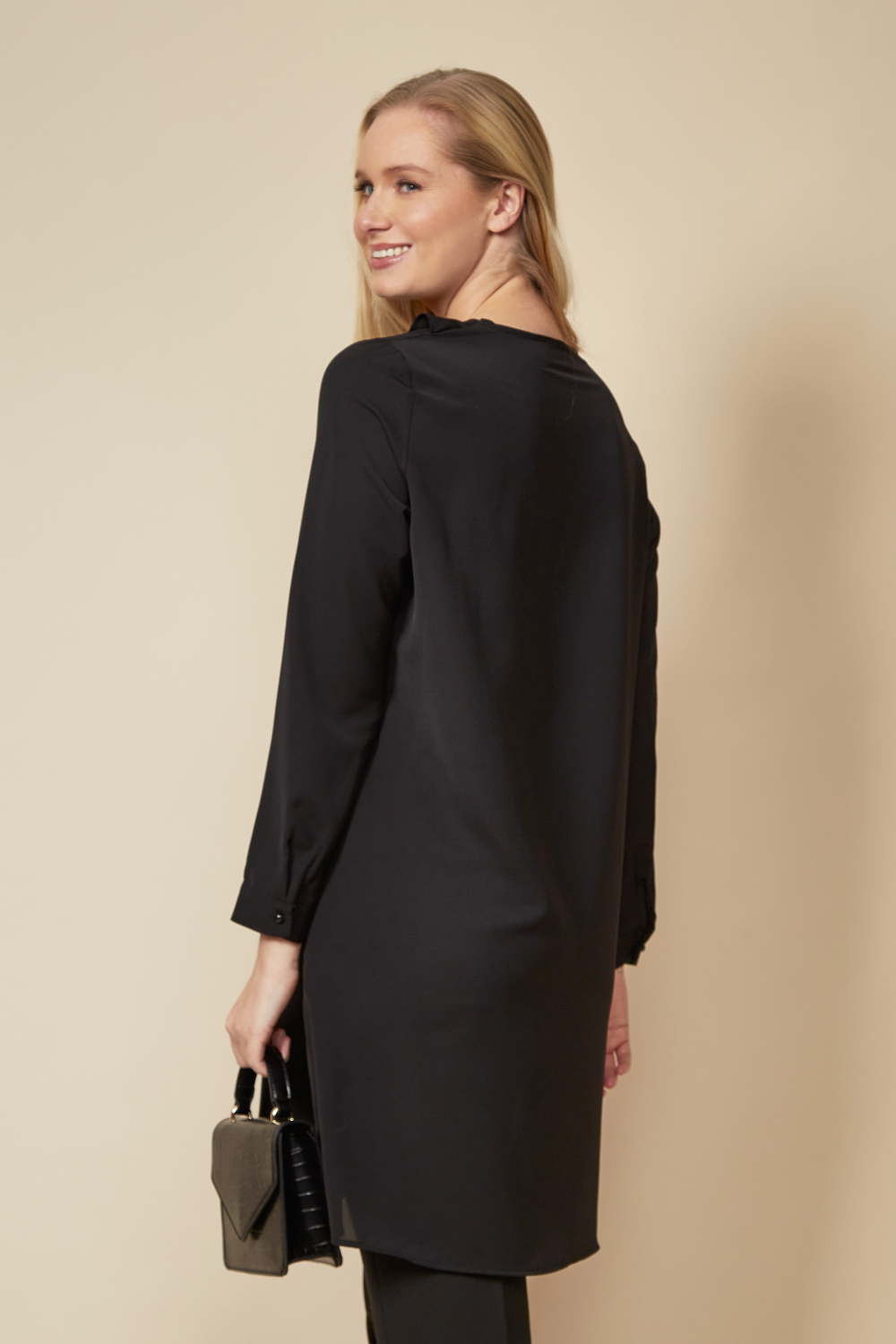 Oversized Tunic with Frill Details in Black