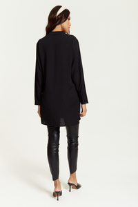 Oversized Detailed Neck Top with Long Sleeves in Black