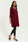 Oversized V Neck Tunic with Split Sleeves in Burgundy