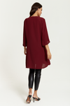 Oversized V Neck Tunic with Split Sleeves in Burgundy