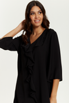 Oversized Frill Detailed 3/4 Sleeves Tunic Shirt in Black