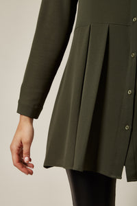 Oversized Long Sleeve Relaxed Pleated Fit Shirt In Khaki