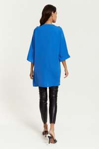 Oversized 3/4 Sleeves Frilled Front Tunic in Blue