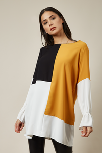 Oversized Colour Block Top In Black And Yellow
