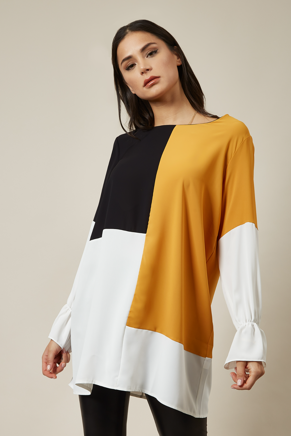 Oversized Colour Block Top In Black And Yellow