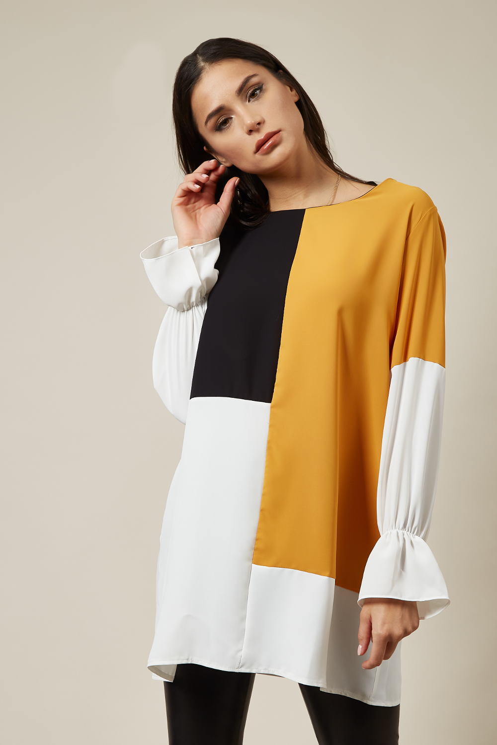 Oversized Colour Block Top In Black And Yellow