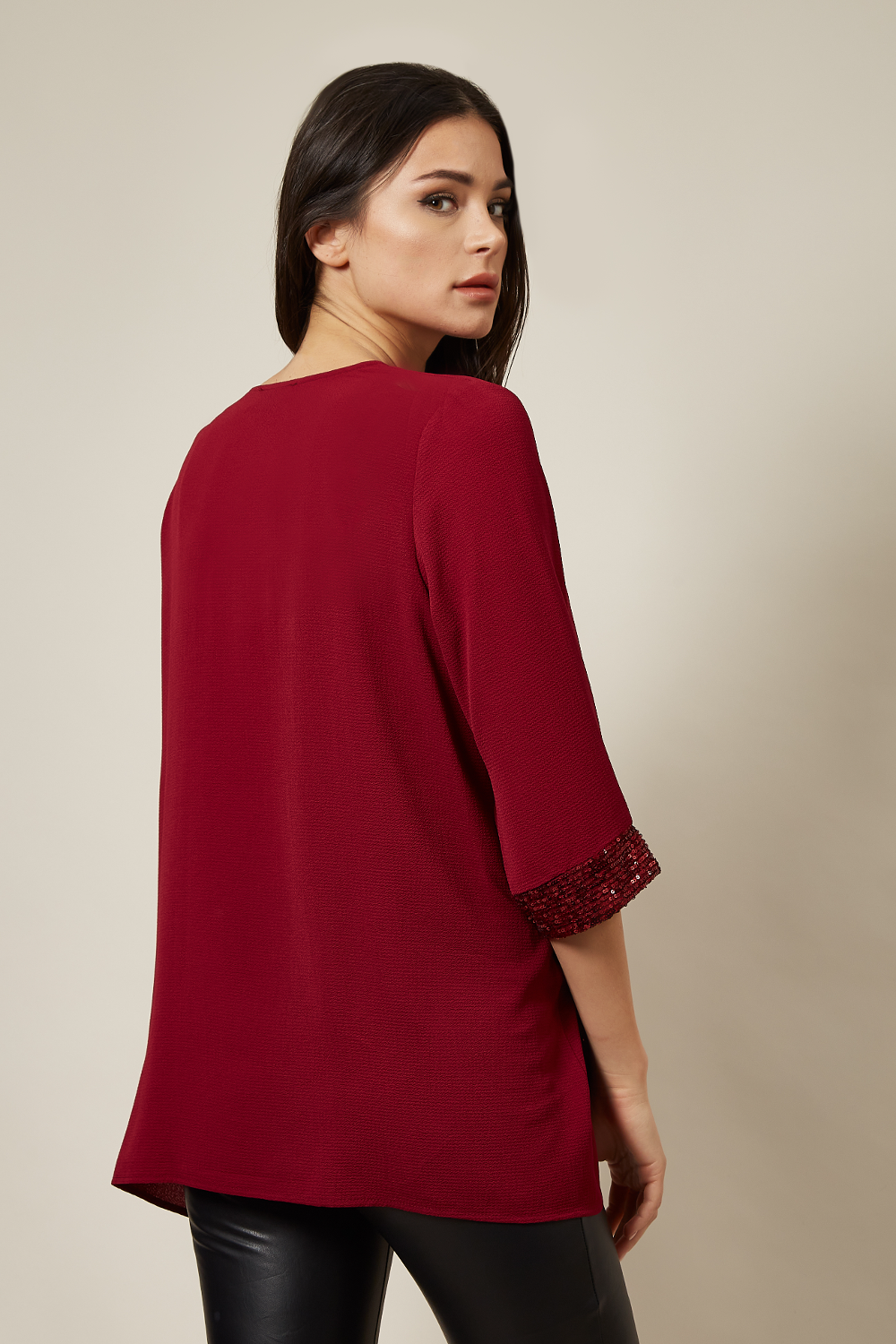 Oversized Sequin Detail Top In Red