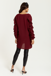 Oversized V Neck Ruffle Sleeves Tunic in Burgundy