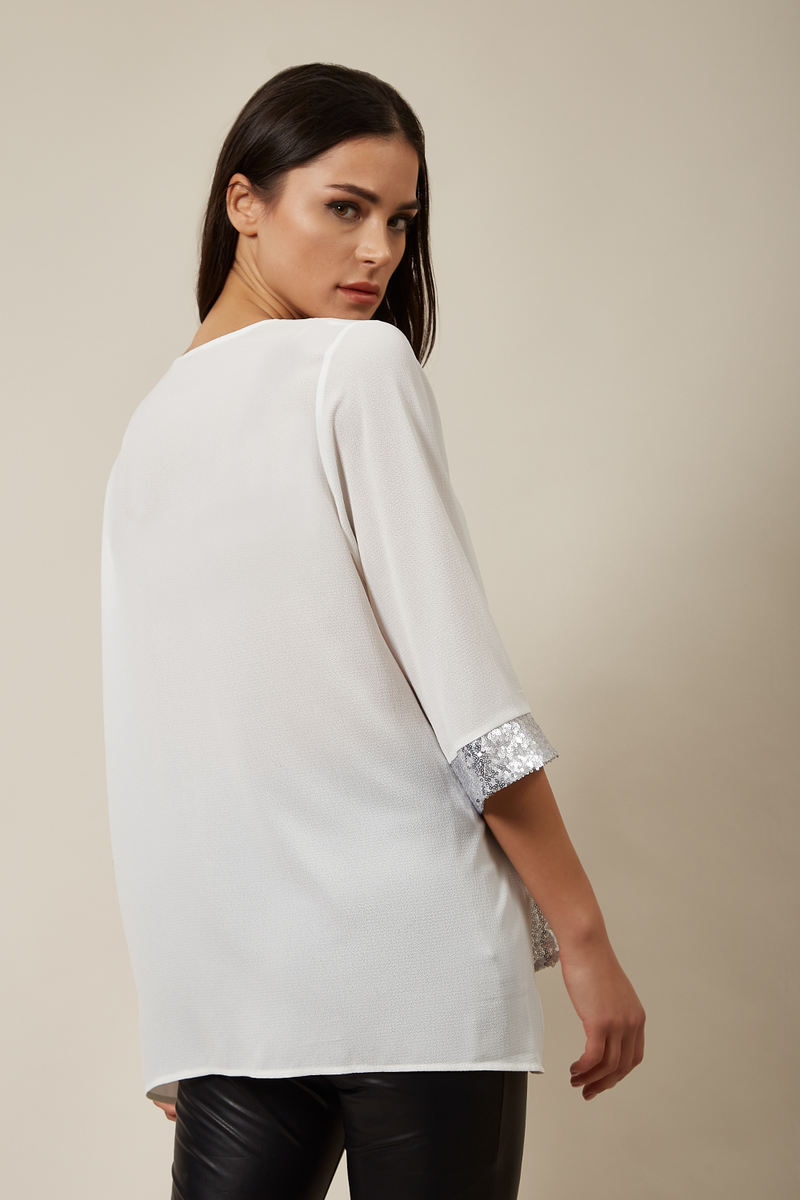 Oversized Sequin Detail Top In White