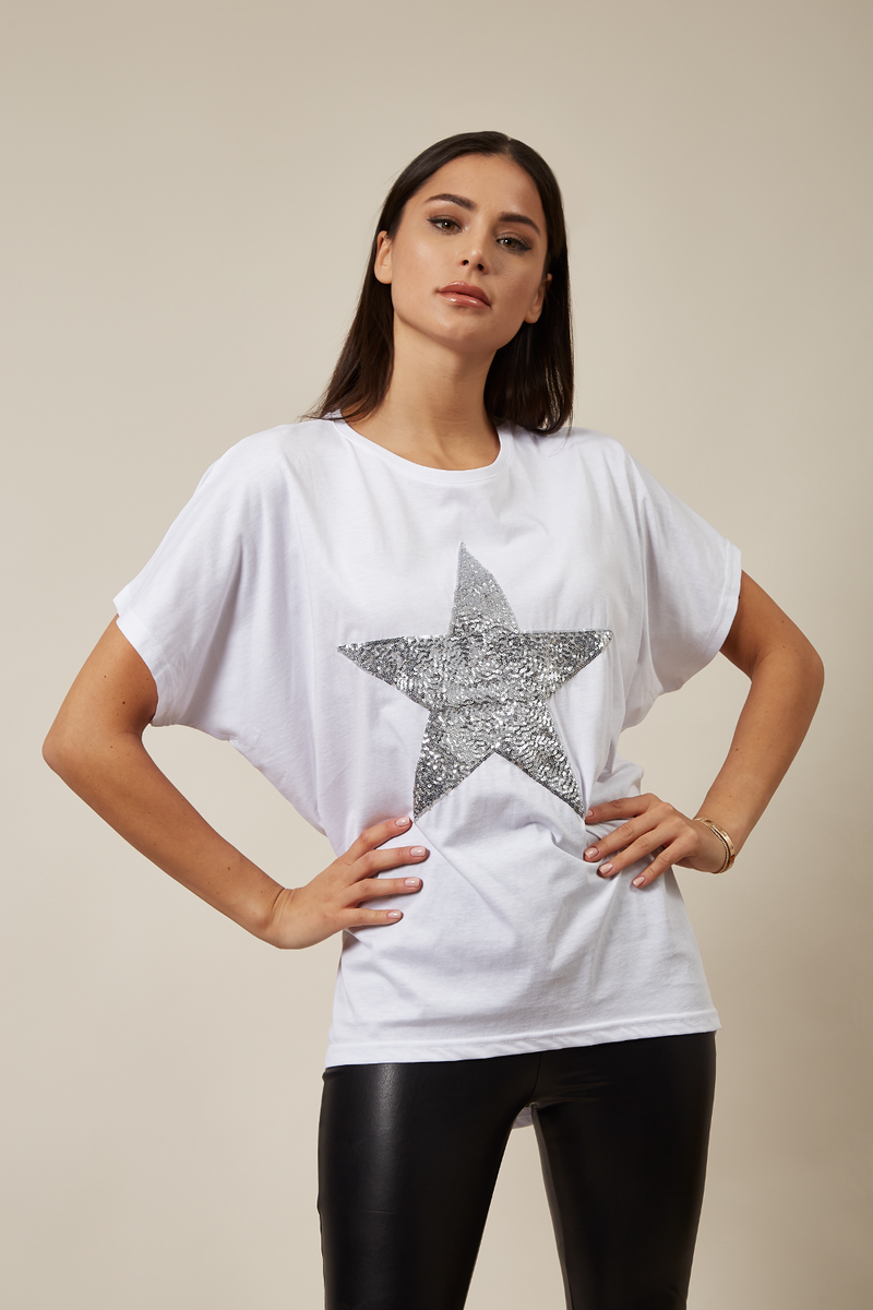 Sequin Star T-Shirt White