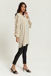 Oversized V Neck Ruffle Sleeves Tunic in Beige