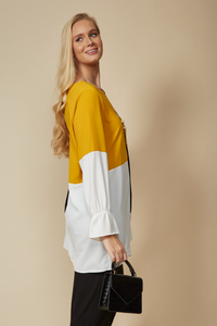 Oversized Colour Block Tunic in Yellow, Black and White