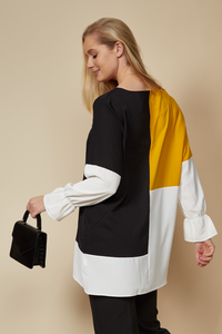 Oversized Colour Block Tunic in Yellow, Black and White