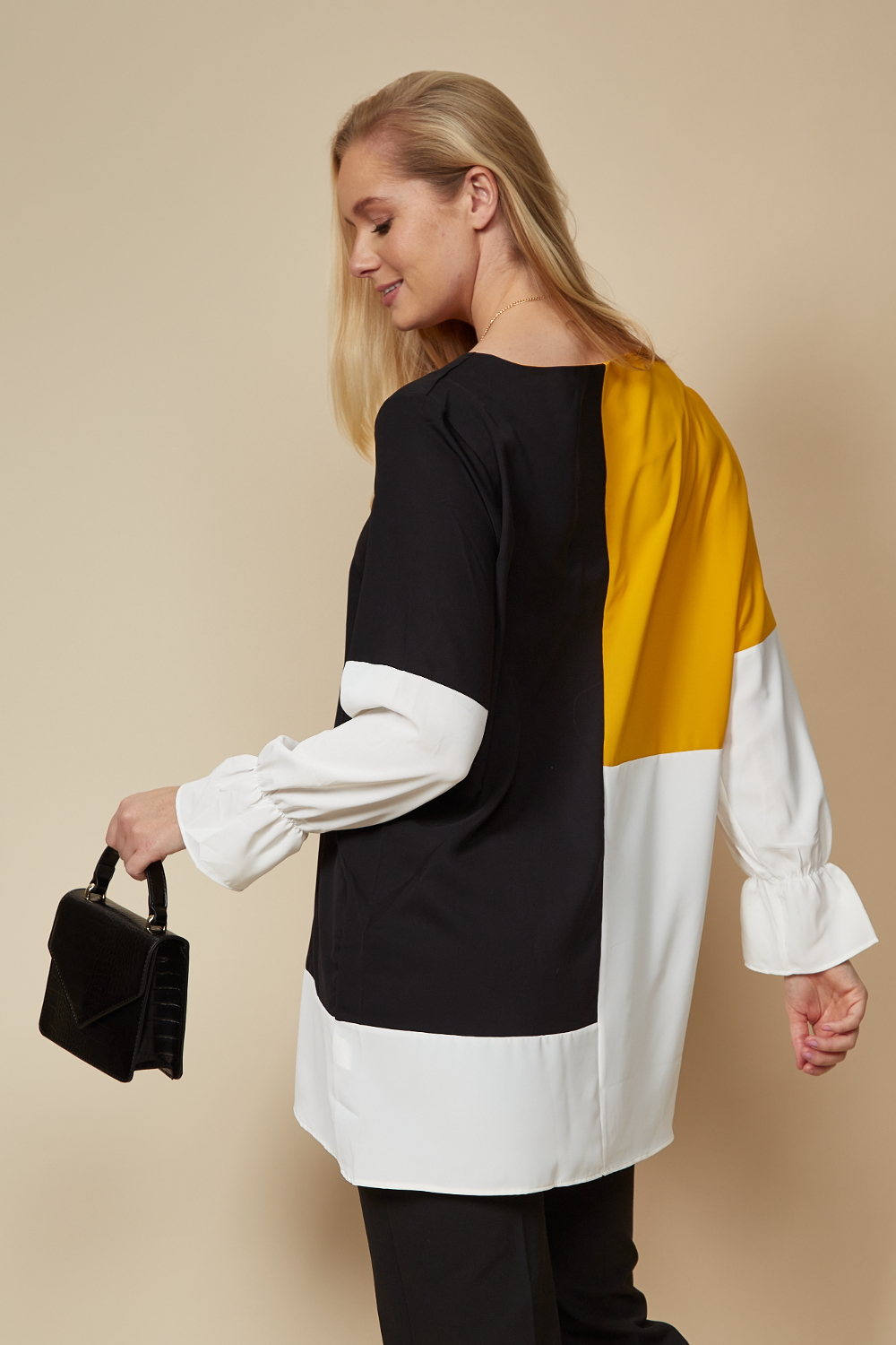 Oversized Colour Block Tunic in Yellow, Black and White