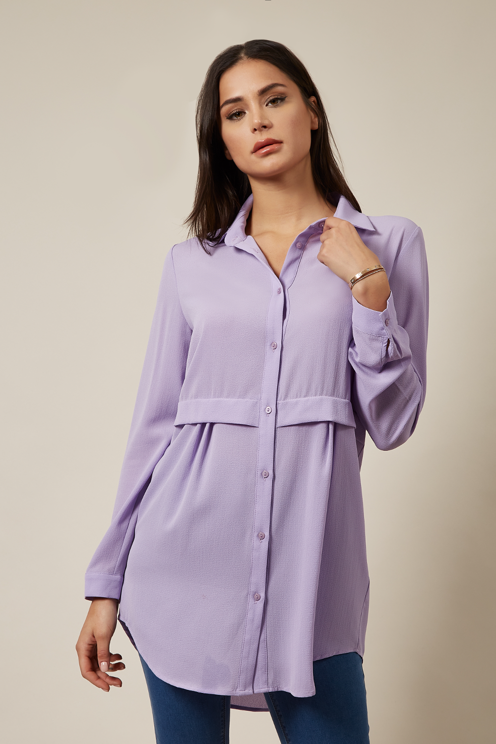 Long Sleeves Oversized Shirt In Lilac