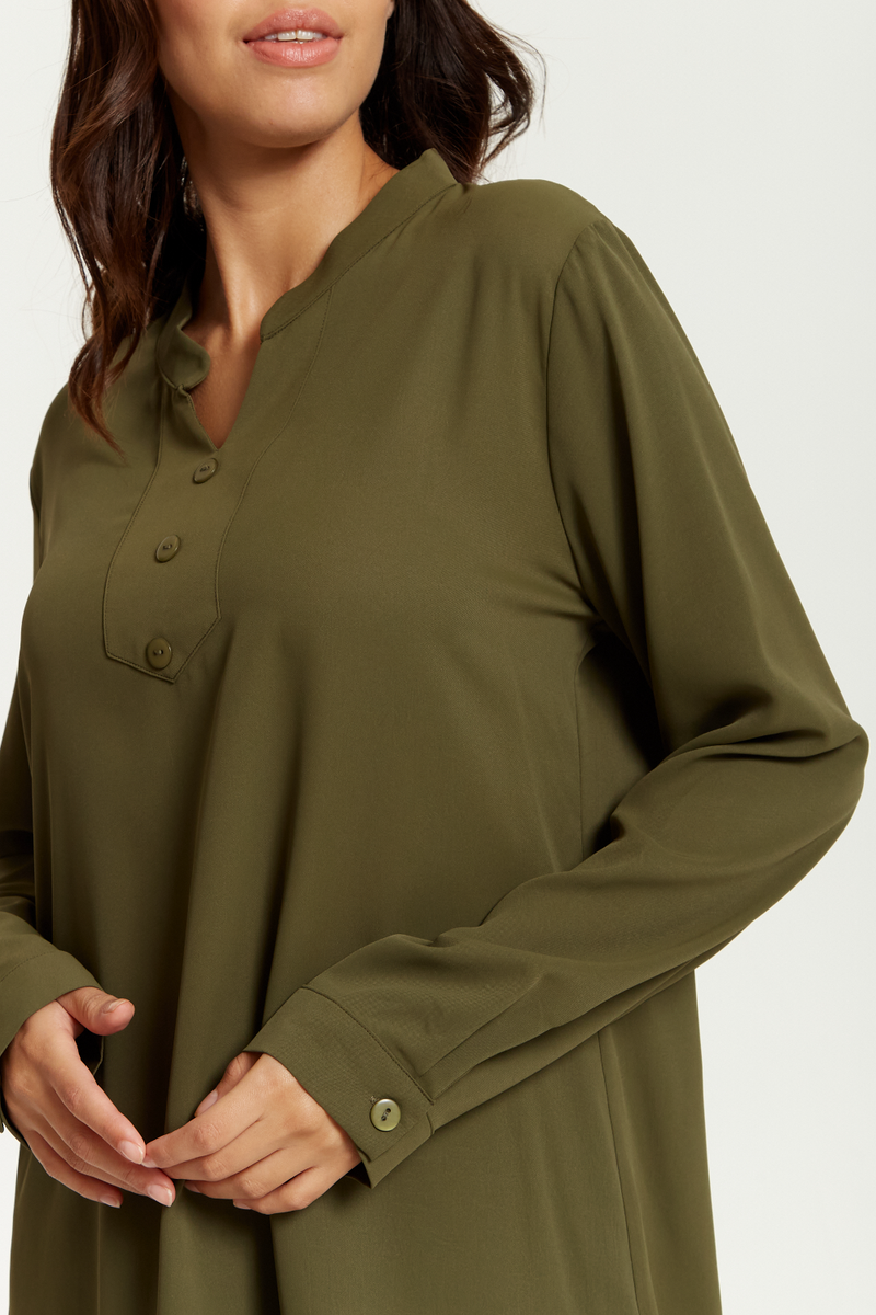 Long Sleeves Button Detailed Tunic in Khaki