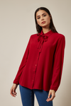 Tie Neck Oversized Top In Burgundy