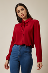 Tie Neck Oversized Top In Burgundy