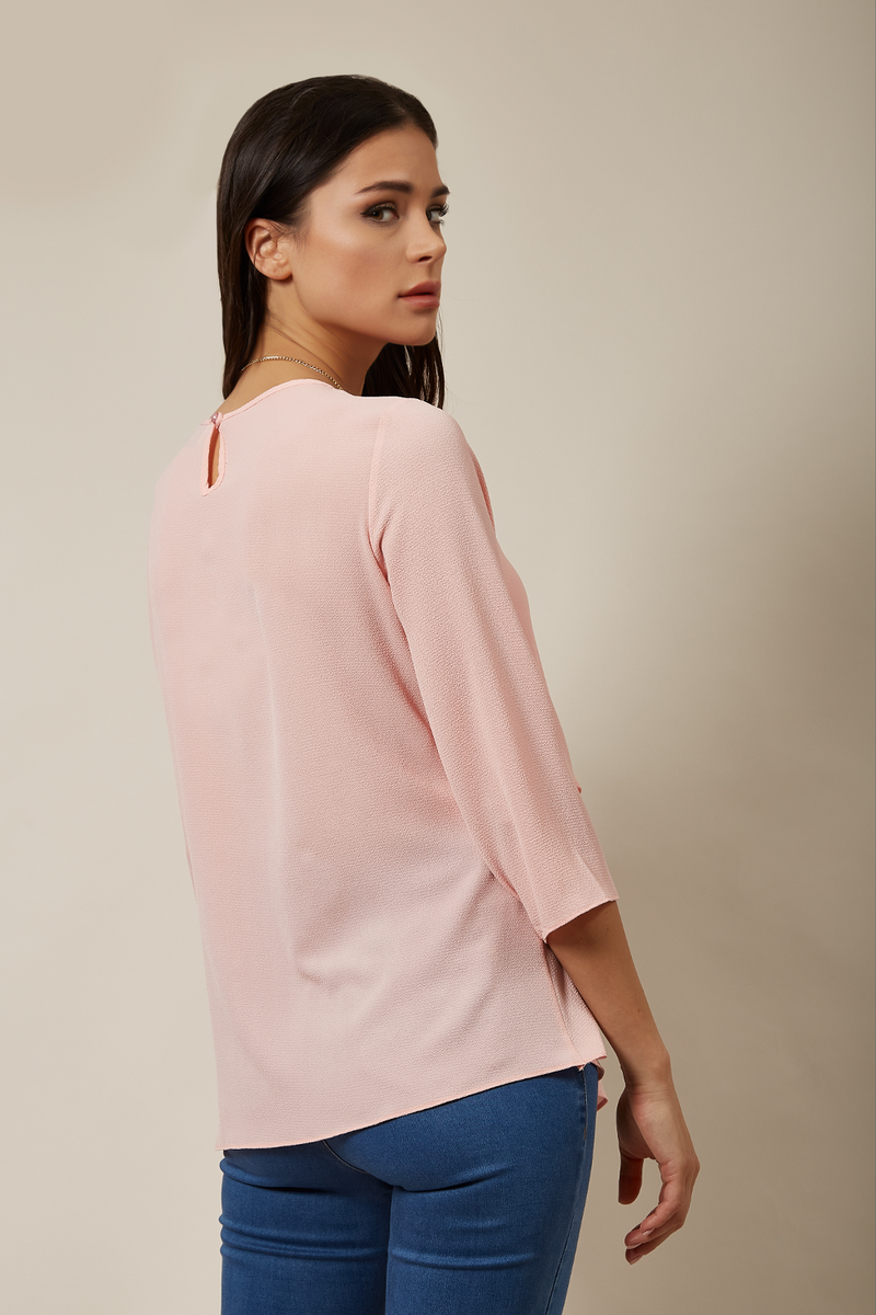 3/4 Sleeve Relaxed Layered Top With Necklace In Pink