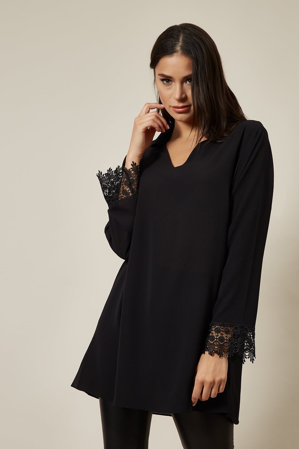 Oversized Top With Lace Detail In Black