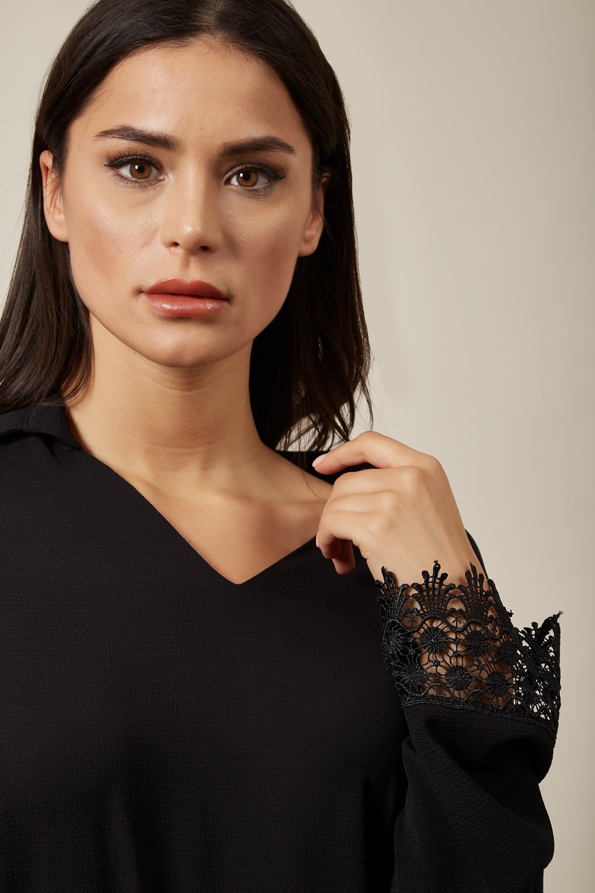Oversized Top With Lace Detail In Black