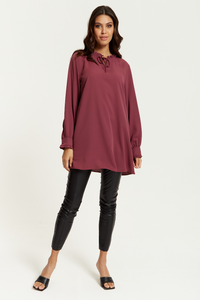 Oversized Tunic with Ruffle Neck Detailed in Royal Berry
