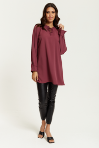 Oversized Tunic with Ruffle Neck Detailed in Royal Berry