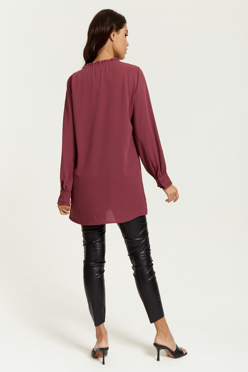 Oversized Tunic with Ruffle Neck Detailed in Royal Berry