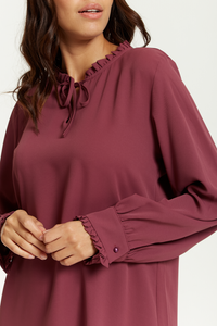 Oversized Tunic with Ruffle Neck Detailed in Royal Berry