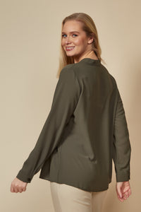 Oversized Long Sleeves Top with Button Details in Khaki
