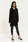 Oversized Shirt Tunic with Long Sleeves in Black
