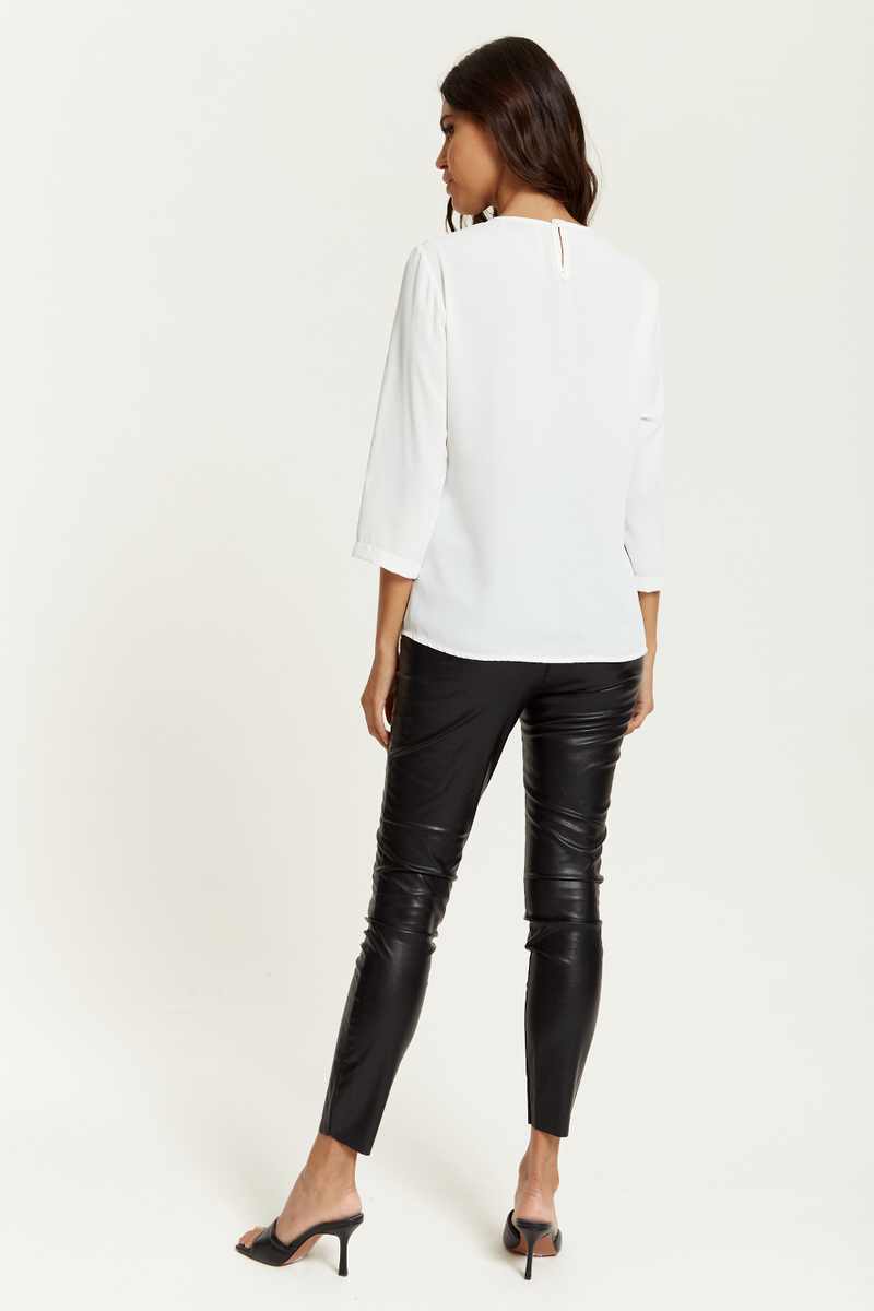 3/4 Sleeves V Neck Layered Relaxed Fit Top in White