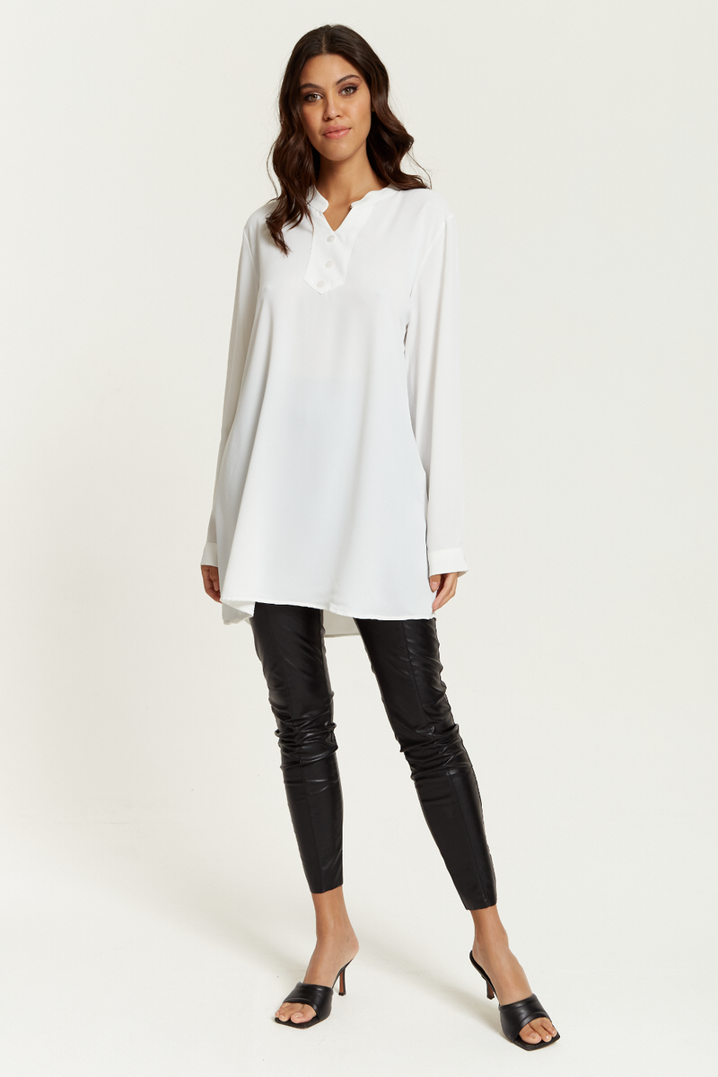 Long Sleeves White Tunic with Button Details in White