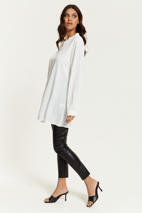 Long Sleeves White Tunic with Button Details in White