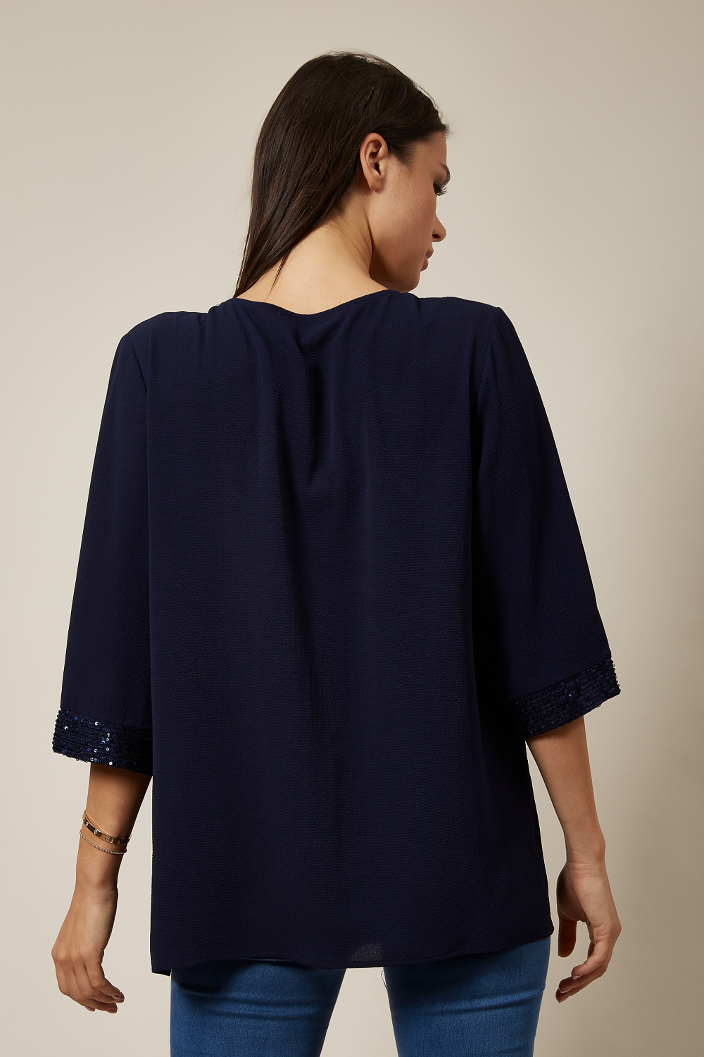 Oversized Sequin Detail Top In Navy