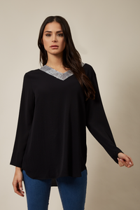 Oversized Top With Sequin Collar Details In Black