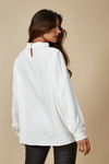 Oversized Ruffle Neck Top with Long Sleeves in White